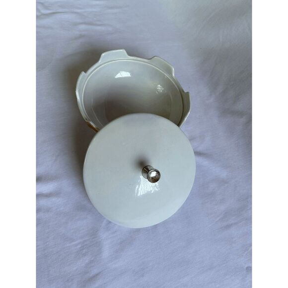 Vintage Royal Haeger USA Pottery. Mid Century Candy Dish, Gold Rimmed with Lid - Picture 3 of 10